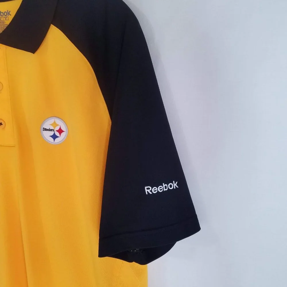 Pittsburgh Steelers Reebok Play Dry Polyester Polo Golf Shirt‎ Mens Size Medium